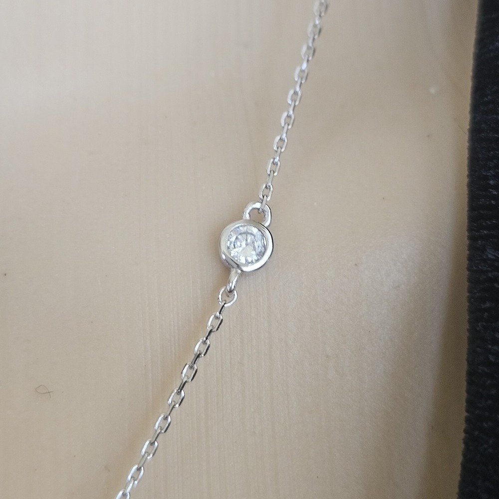 925 Sterling Silver Necklace "Family" & Clear Rhinestone Dainty Minimalist - Picture 5 of 7